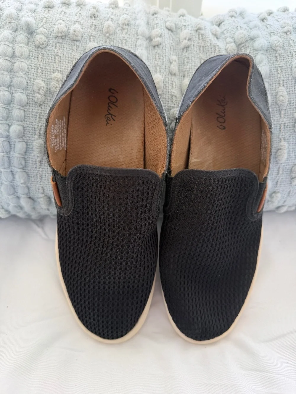 Olukai Womens Pehuea Mesh Slip On Sneakers Shoes Black Boat Loafers Size 8